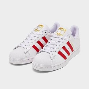 Adidas Superstar Sneakers Leather White With Red Stripes B72955 Size 6 Women’s